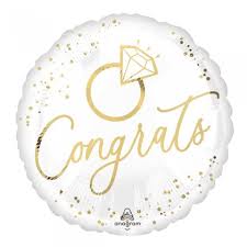 White & Gold Congrats Ring, 18" Balloon