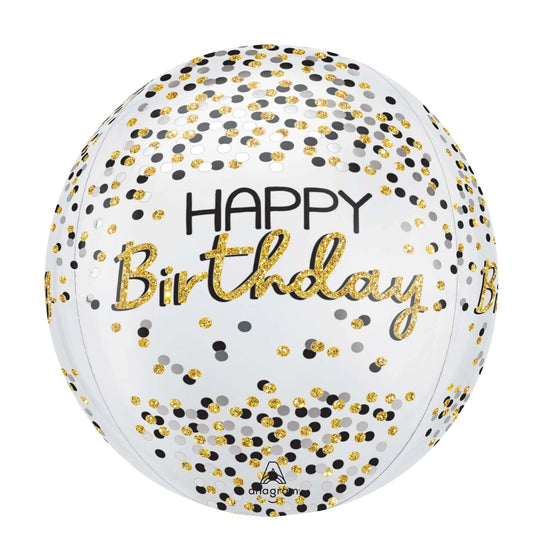 Happy Birthday Black And Gold Dots Orbz