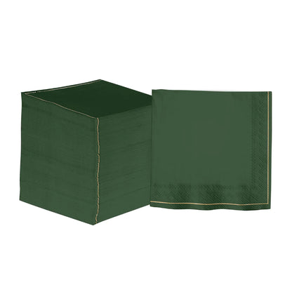 Emerald Green with Gold Stripe Paper Cocktail Napkins | 20 Napkins