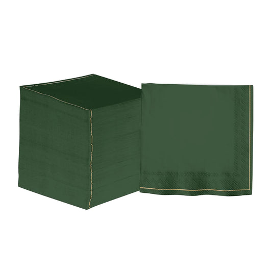 Emerald Green with Gold Stripe Paper Cocktail Napkins | 20 Napkins