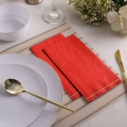 Red with Gold Stripe Guest Paper Dinner Napkins | 16 Napkins