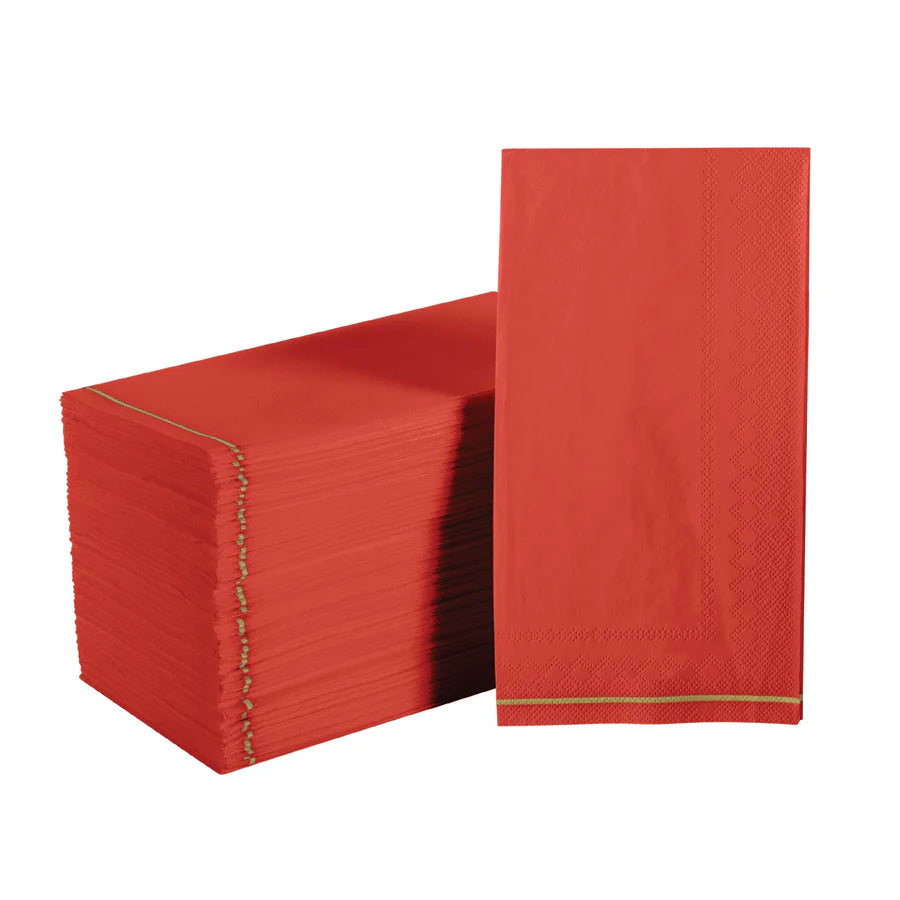 Red with Gold Stripe Guest Paper Dinner Napkins | 16 Napkins