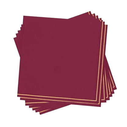 Cranberry Red with Gold Stripe Paper Cocktail Napkins | 20 Napkins