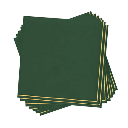 Emerald Green with Gold Stripe Paper Cocktail Napkins | 20 Napkins