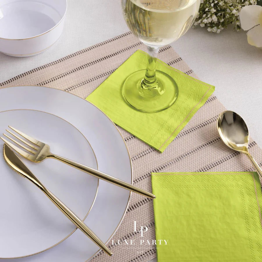 Lime Green with Gold Stripe Paper Cocktail Napkins | 20 Napkins