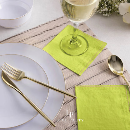 Lime Green with Gold Stripe Paper Cocktail Napkins | 20 Napkins