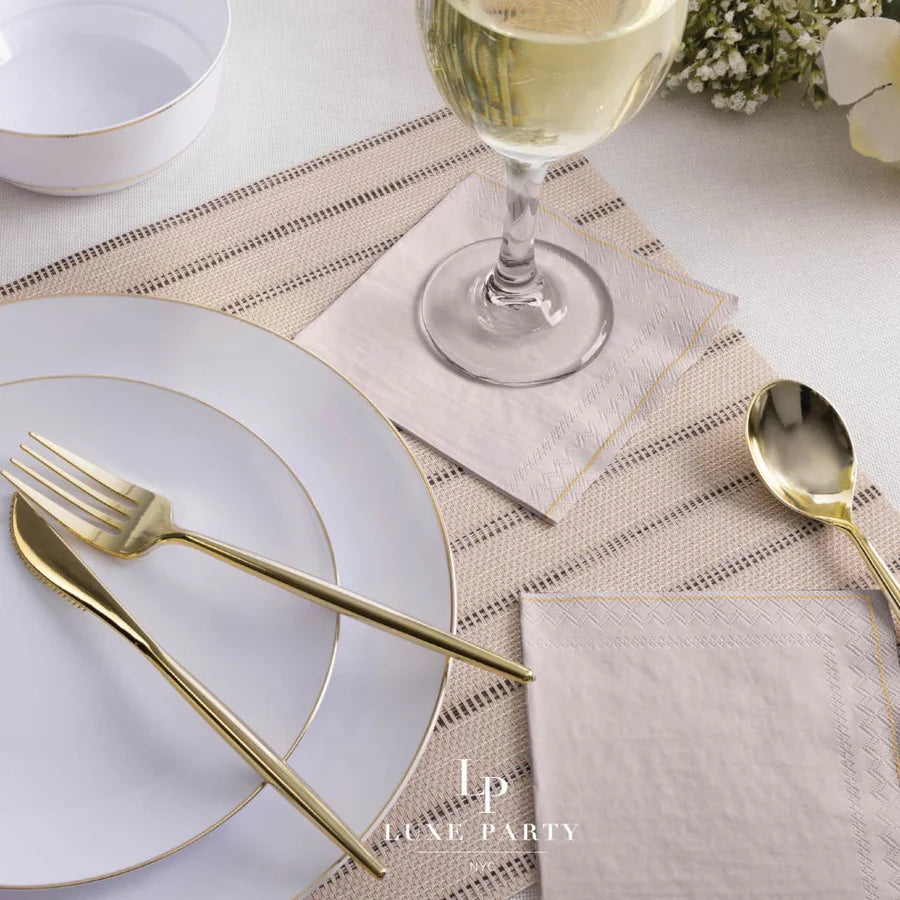 Linen with Gold Stripe Paper Cocktail Napkins | 20 Napkins