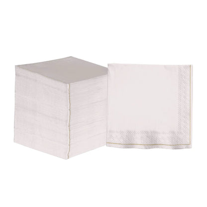 Linen with Gold Stripe Paper Cocktail Napkins | 20 Napkins