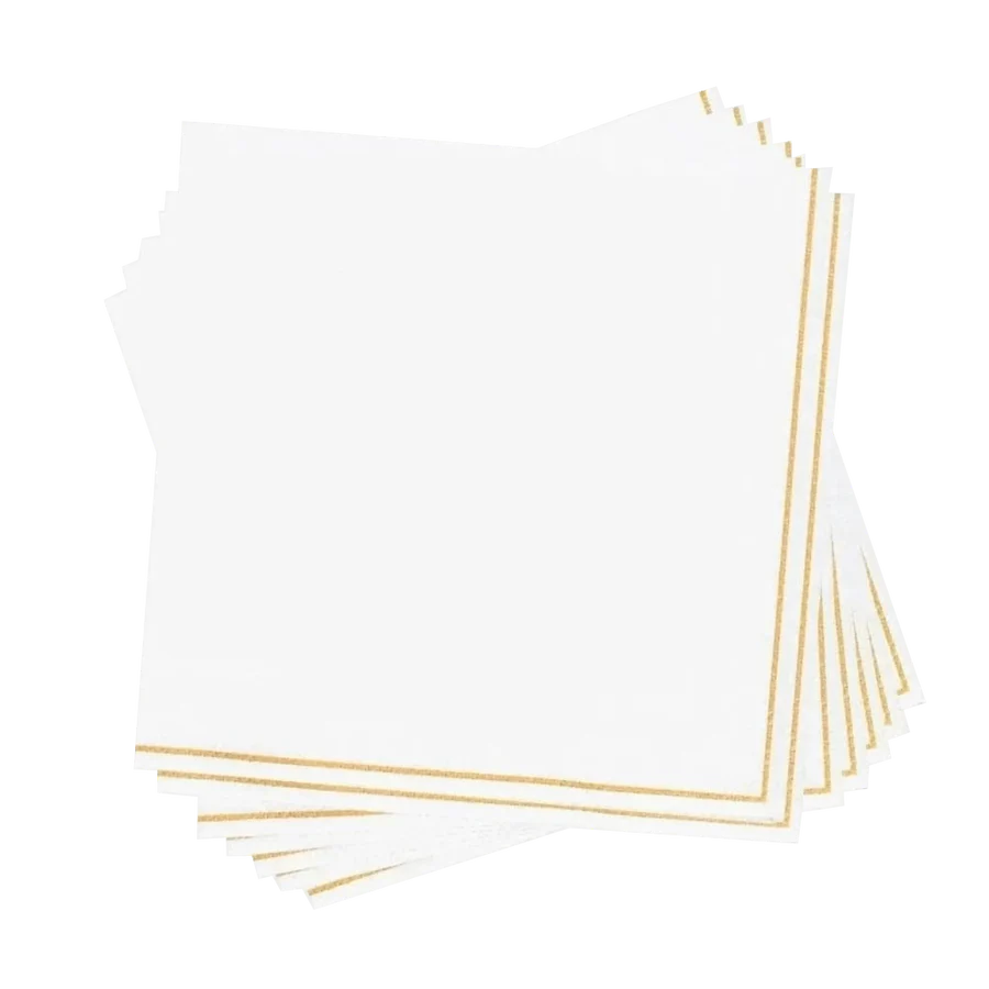 White with Gold Stripe Paper Cocktail Napkins | 20 Napkins