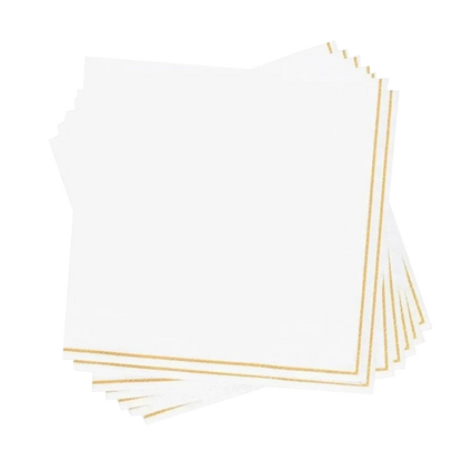 White with Gold Stripe Paper Cocktail Napkins | 20 Napkins