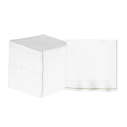 White with Gold Stripe Paper Cocktail Napkins | 20 Napkins