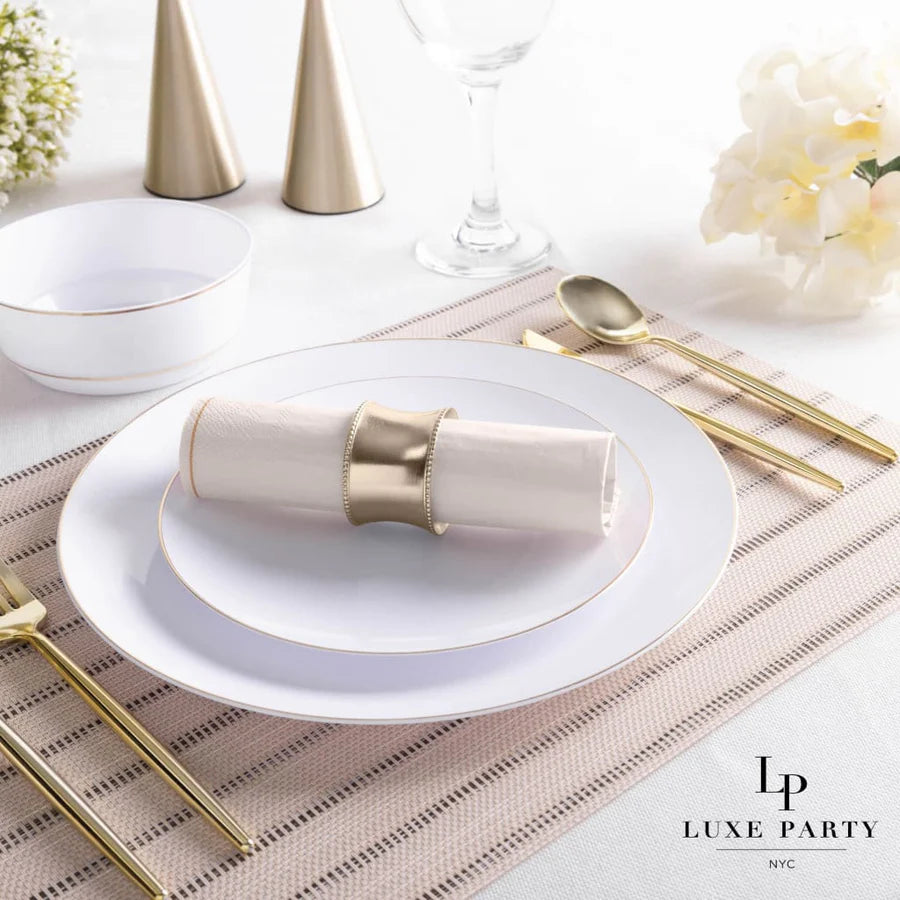 Linen with Gold Stripe Paper Lunch Napkins | 20 Napkins