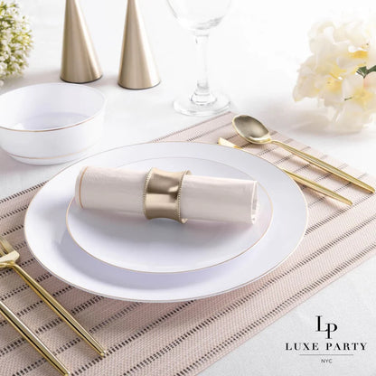 Linen with Gold Stripe Paper Lunch Napkins | 20 Napkins