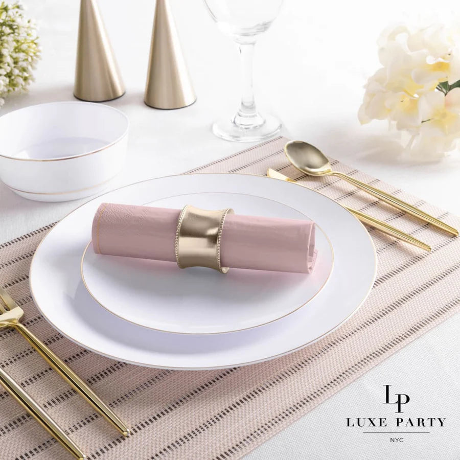 Mauve with Gold Stripe Paper Lunch Napkins | 20 Napkins