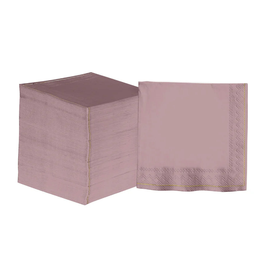 Mauve with Gold Stripe Paper Lunch Napkins | 20 Napkins