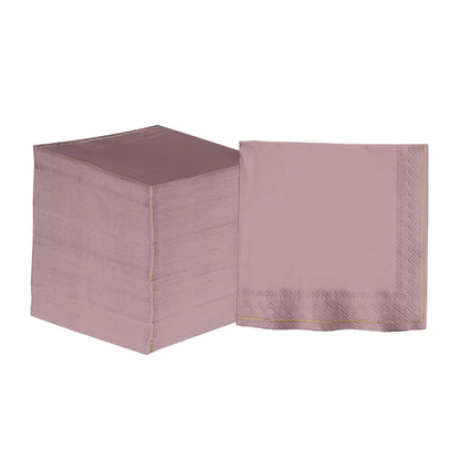 Mauve with Gold Stripe Paper Lunch Napkins | 20 Napkins