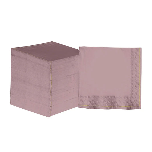 Mauve with Gold Stripe Paper Lunch Napkins | 20 Napkins