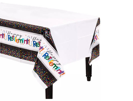 Happy Retirement Celebration Table Cover (54in x 102in Plastic Table Cover)