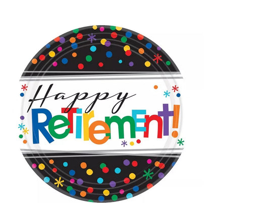 Happy Retirement Celebration Dessert Plates 8ct (7in Paper Plates)