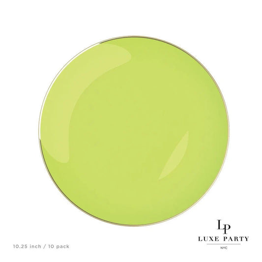 Lime Green and Gold Round Plastic Plates | 10 Pack