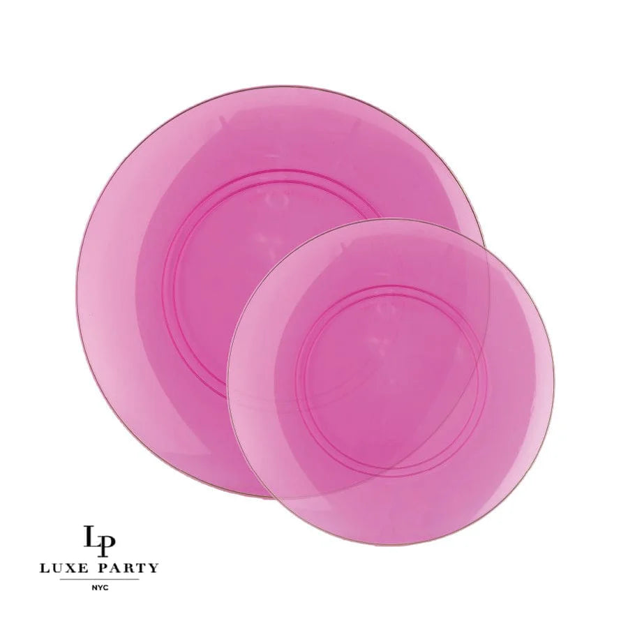 Round Transparent Hot Pink and Gold Plastic Plates | 10 Pack