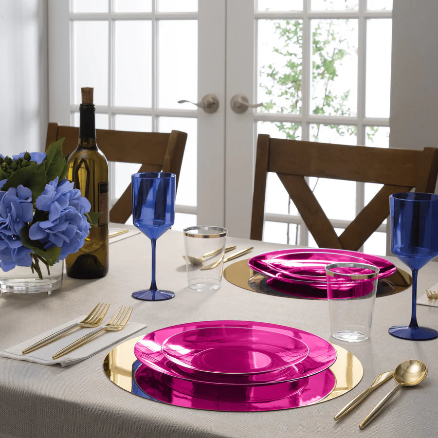 Round Transparent Hot Pink and Gold Plastic Plates | 10 Pack
