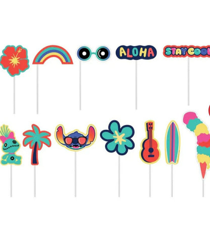 Stitch Aloha Happy Birthday Party Scene Setter Backdrop w/12 photo booth props