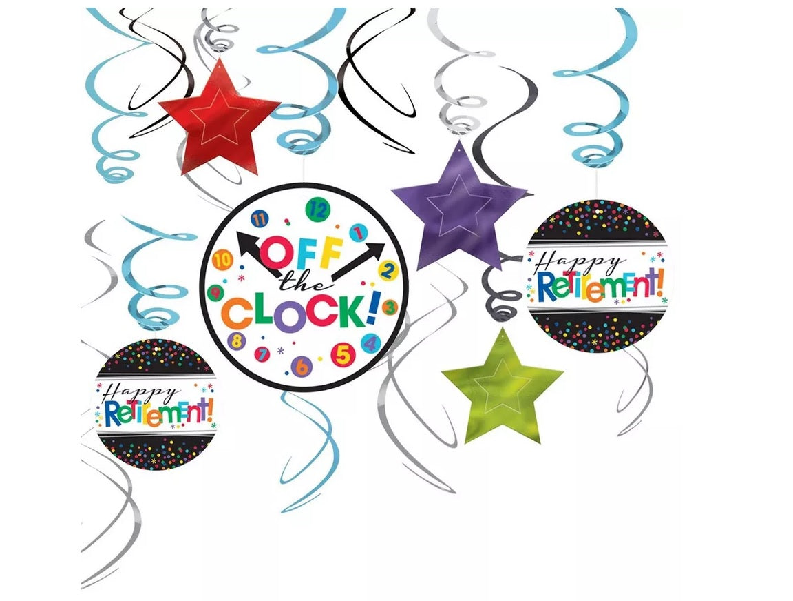 Happy Retirement Celebration Swirl Decorations 12ct (Cardstock & Foil Decorations)
