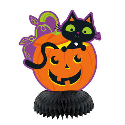 Cat & Pumpkin Mini Honeycomb Decorations 6" 3ct
