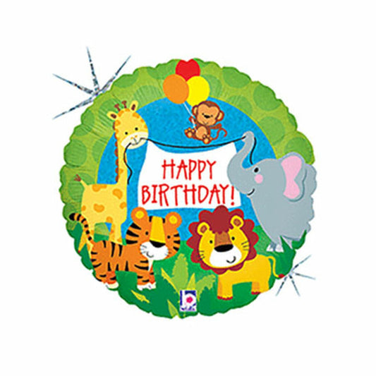 Jungle Animal Birthday Holographic 18in Metallic Balloon