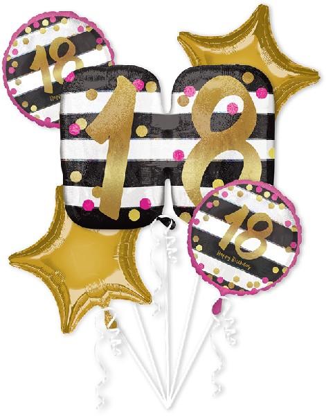 Pink & Gold 18th Birthday Balloon Bouquet 5pc
