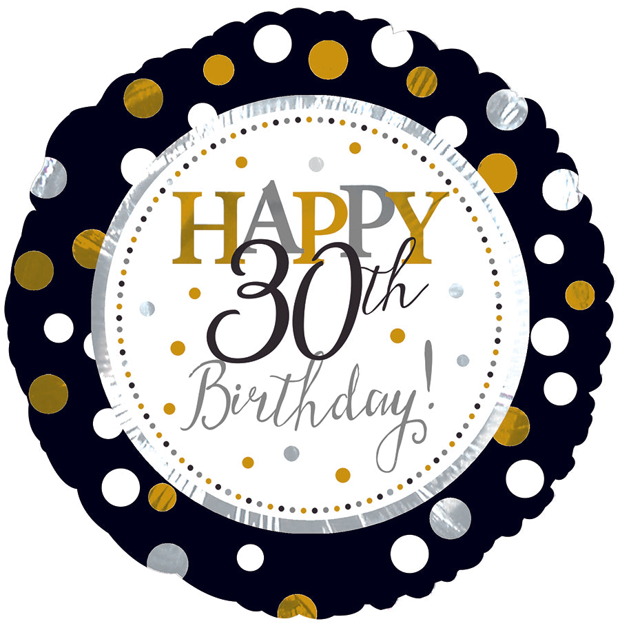 30th Birthday Gold/White 18in Mylar