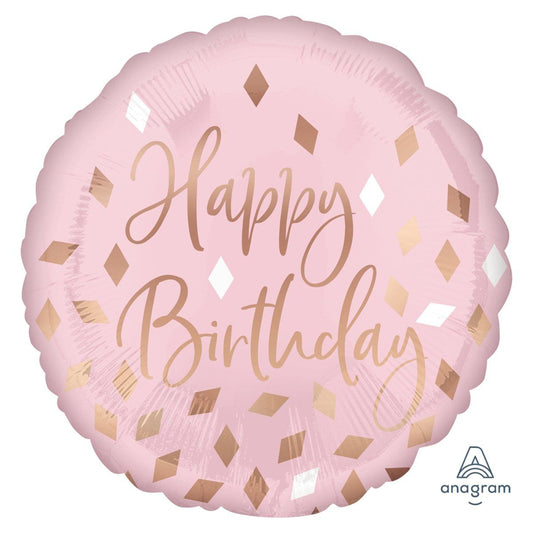 Metallic Blush Happy Birthday Foil Balloon, 18in