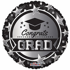 Congrats Grad Stars Silver Black 18''*