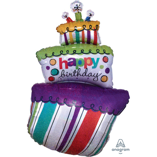 Funky Birthday Cake Holographic SuperShape Foil Balloons 24"