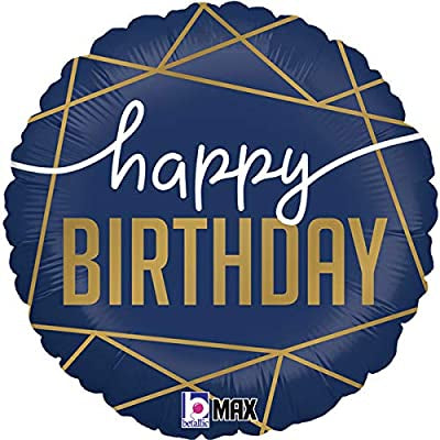 Navy & Gold Happy Birthday, 18" Balloon