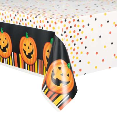 Smiling Pumpkin Rectangular Plastic Table Cover 54"x84"