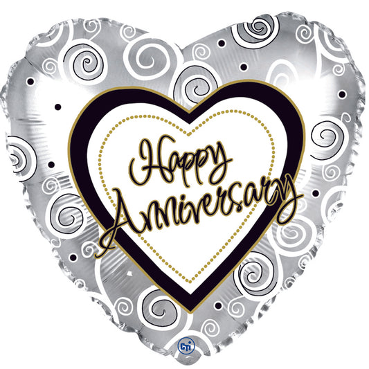 Anniversary Silver Swirls Heart Mylar