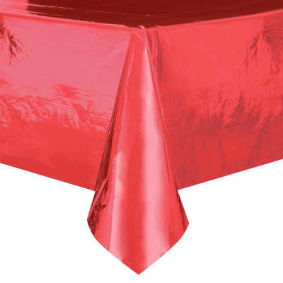Red Foil Rectangular Plastic Table Cover 54"x108"
