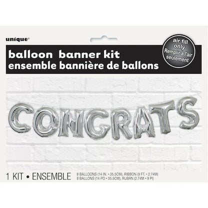 Silver Congrats Letter Balloon Banner Kit