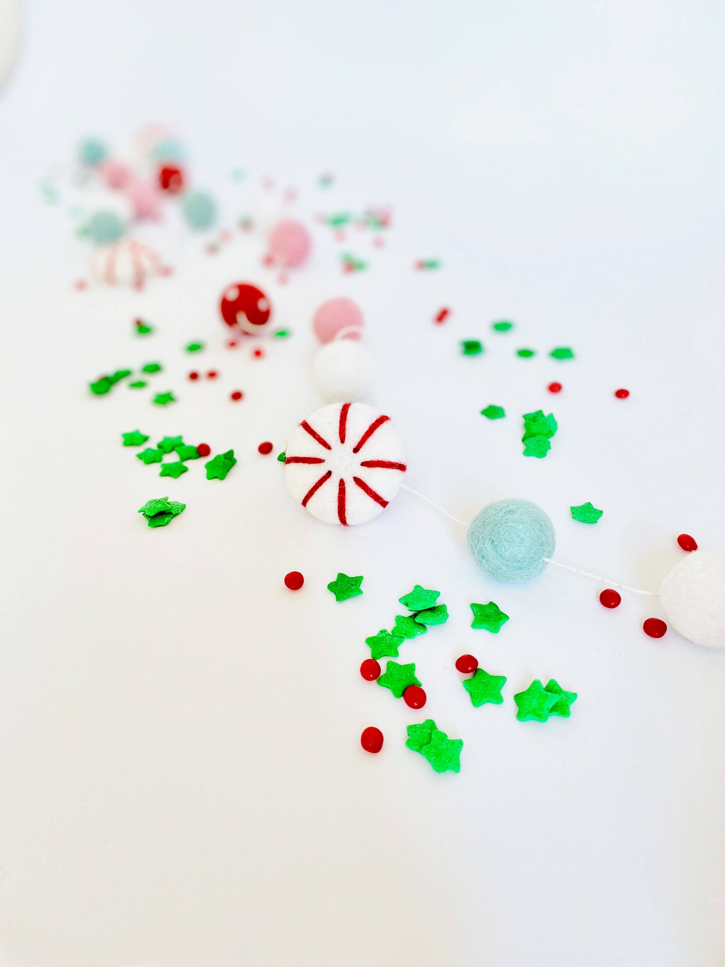 Peppermint Candy Wool Felt Ball Garland