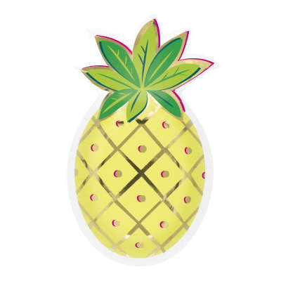 Pineapple Shaped Plates 8ct - Foil Stamped