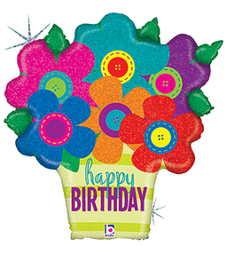 30" Holographic Birthday Button Flowers