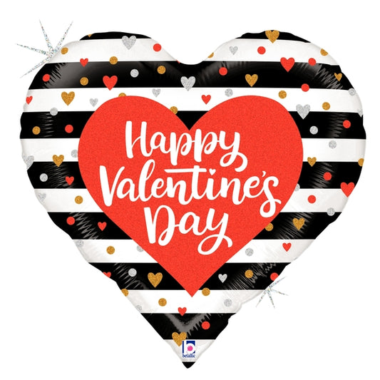 Holographic Stripes Valentine Heart Foil 30" Balloon