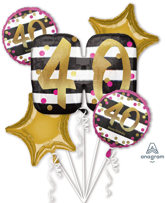 Pink & Gold 40th Milestone Bouquet 5pc