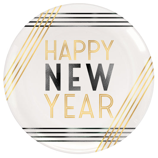 Happy New Year Plastic Coupe Plates, 7 1/2" - 4 Count