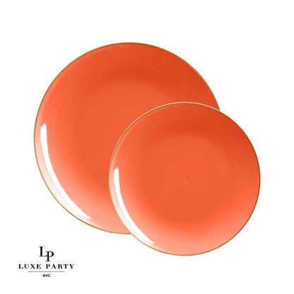 Orange • Gold Round Plastic Plates | 10 Pack