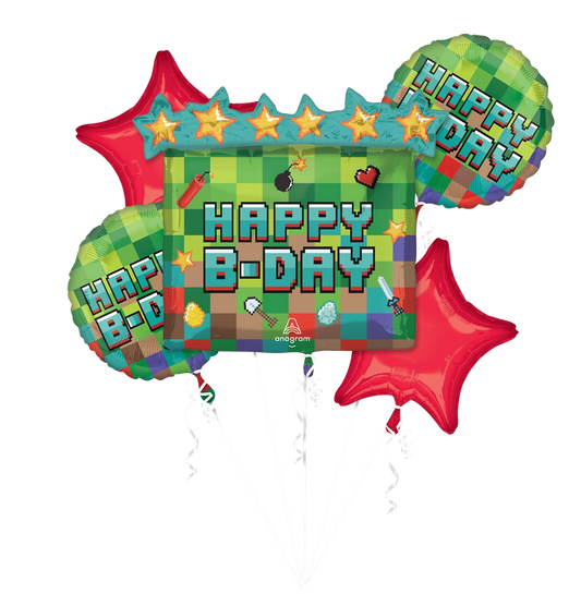 Pixel Party Birthday Foil Balloon Bouquet, 5pc*