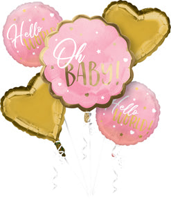 Pink Oh Baby Baby Shower Balloon Bouquet 5pc