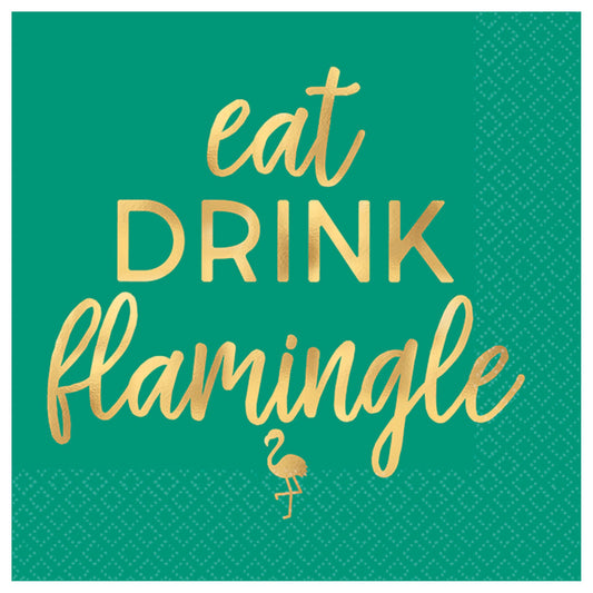 Aloha Flamingo Beverage Napkins, Hot-Stamped